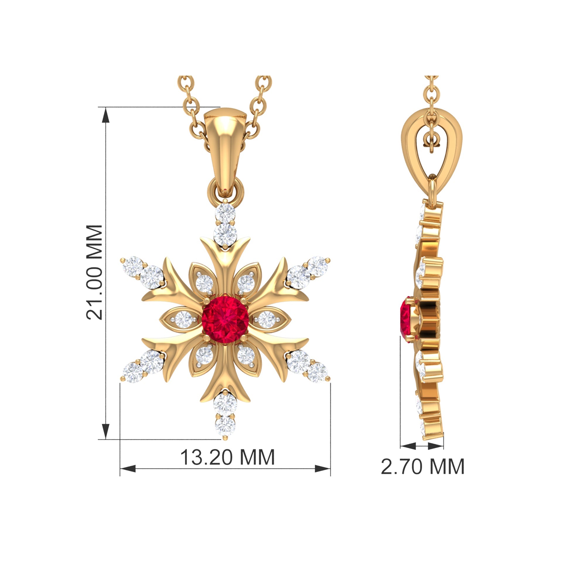 Ruby Snowflake Pendant – Lab Created Ruby With Diamond Accent In Solid Gold