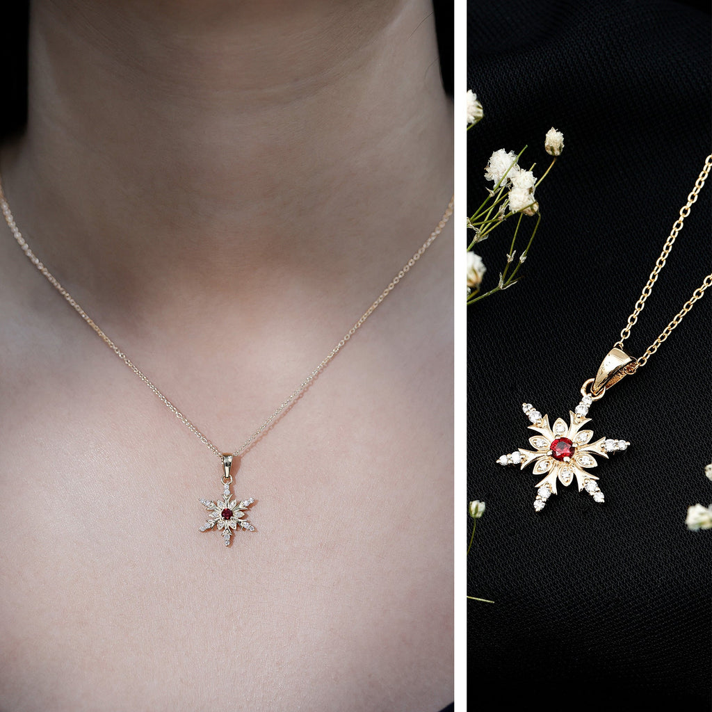 Ruby Snowflake Pendant – Lab Created Ruby With Diamond Accent In Solid Gold