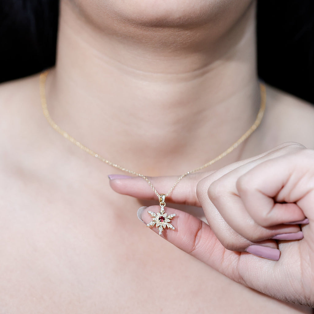 Ruby Snowflake Pendant – Lab Created Ruby With Diamond Accent In Solid Gold
