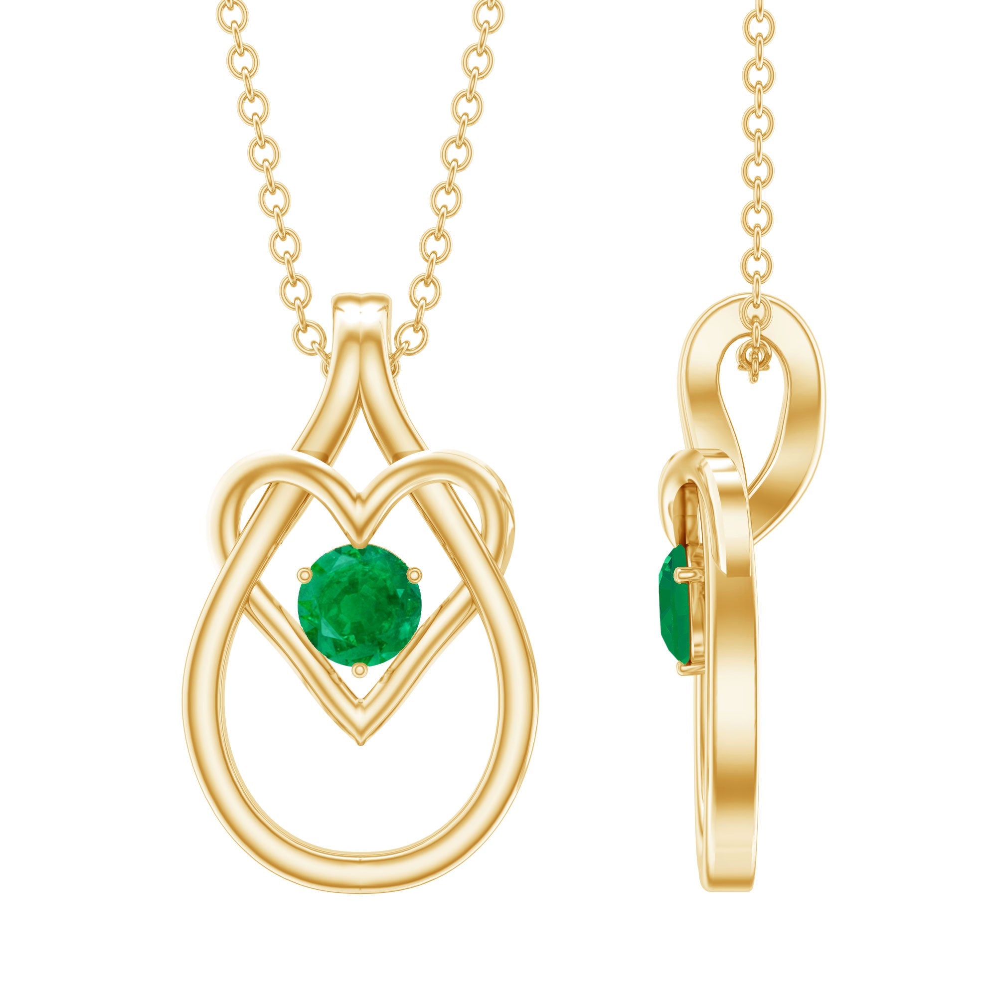 Emerald Heart Necklace – Round Cut Emerald Teardrop Pendant With Hidden Bail