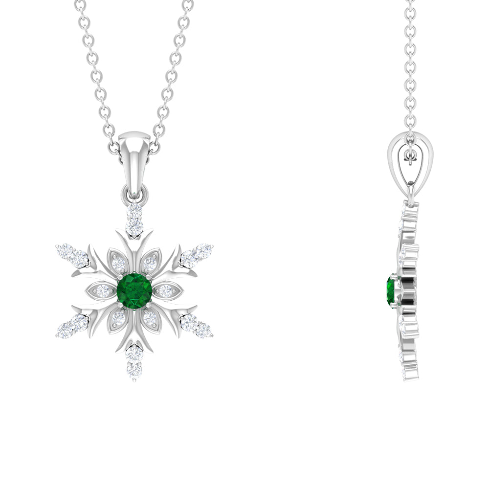 Emerald Pendant Necklace – Snowflake Design With Diamonds | AAA Quality Fine Jewelry