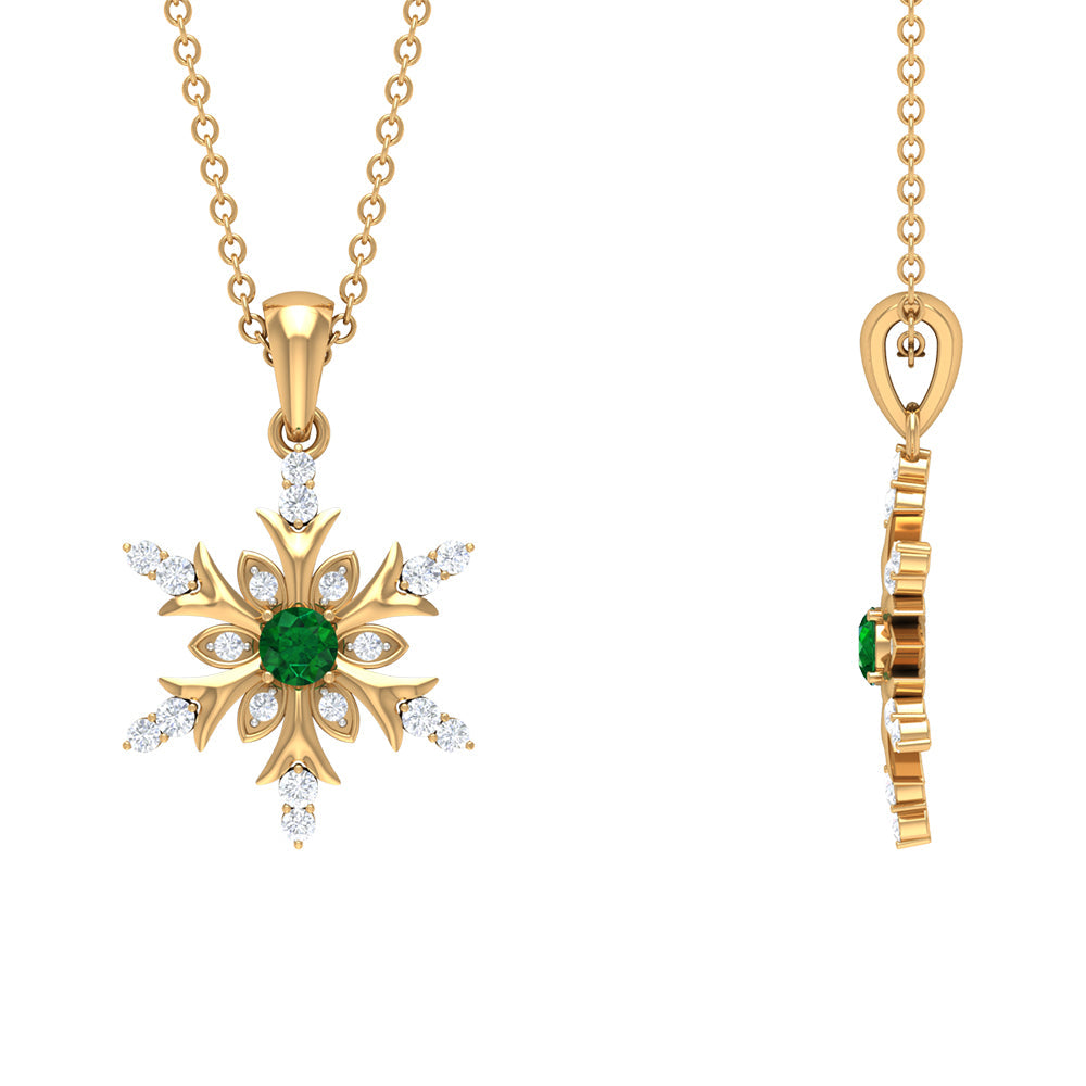 Emerald Pendant Necklace – Snowflake Design With Diamonds | AAA Quality Fine Jewelry