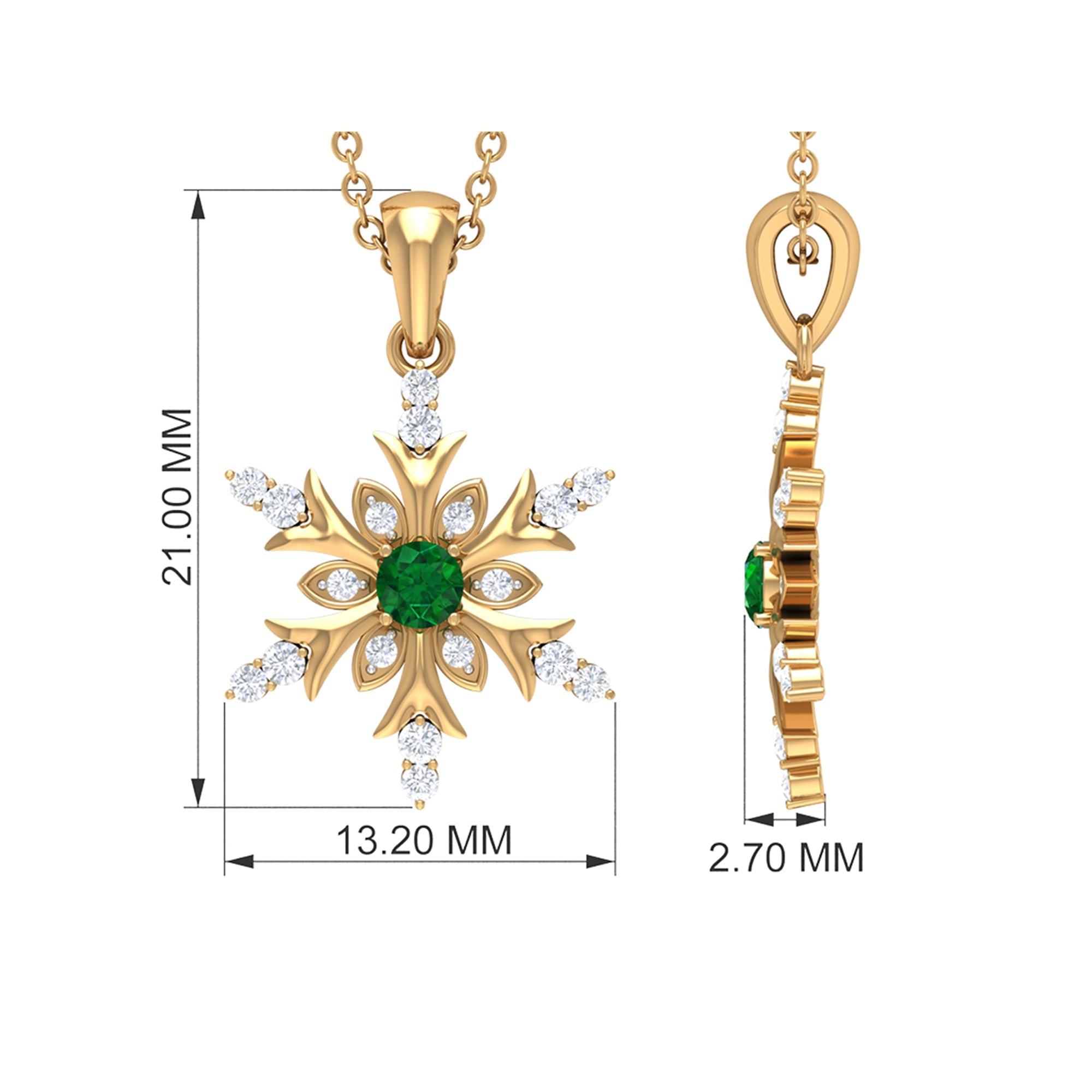 Emerald Pendant Necklace – Snowflake Design With Diamonds | AAA Quality Fine Jewelry