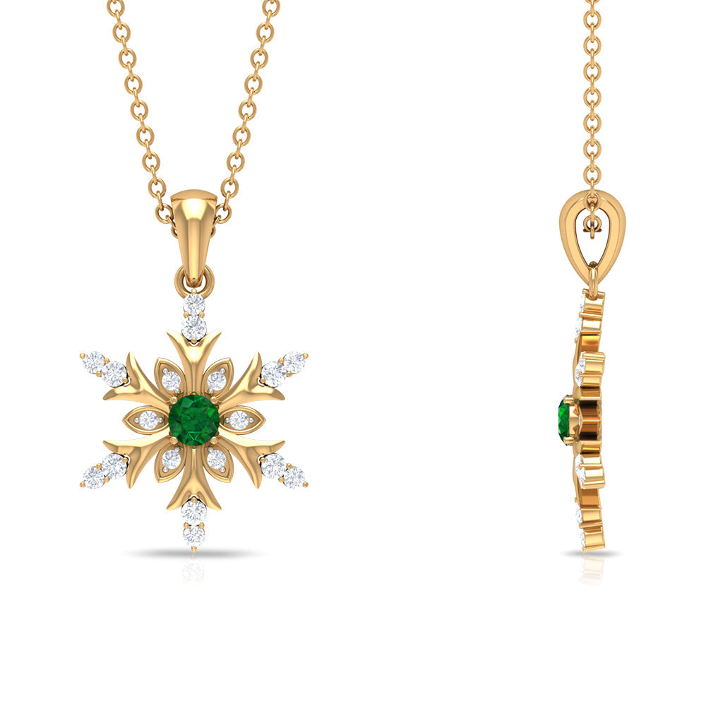 Emerald Pendant Necklace – Snowflake Design With Diamonds | AAA Quality Fine Jewelry