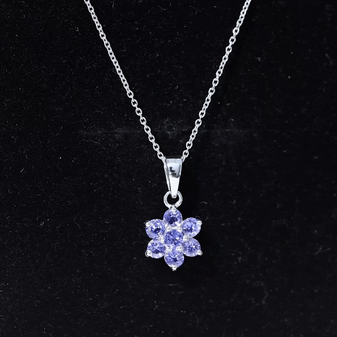 Tanzanite Flower Pendant - Natural Blue Gemstone Cluster Necklace in Prong Setting