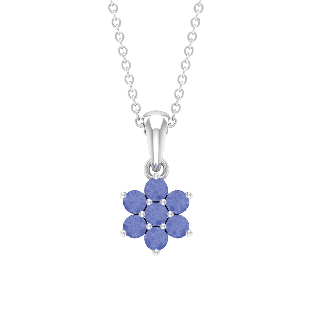 Tanzanite Flower Pendant - Natural Blue Gemstone Cluster Necklace in Prong Setting