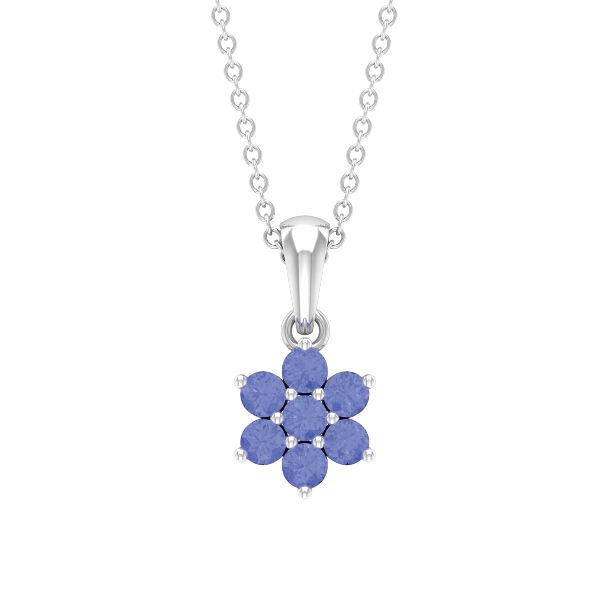 Tanzanite Flower Pendant - Natural Blue Gemstone Cluster Necklace in Prong Setting