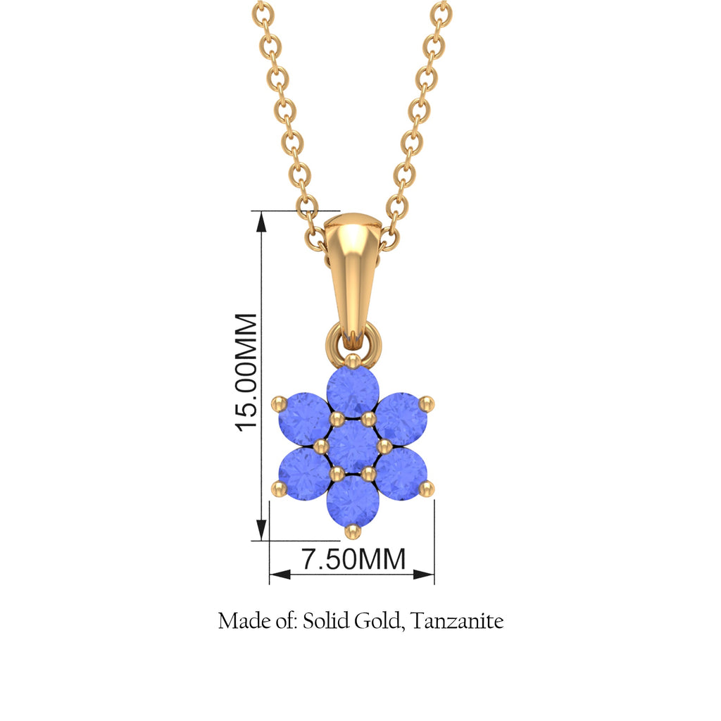 Tanzanite Flower Pendant - Natural Blue Gemstone Cluster Necklace in Prong Setting