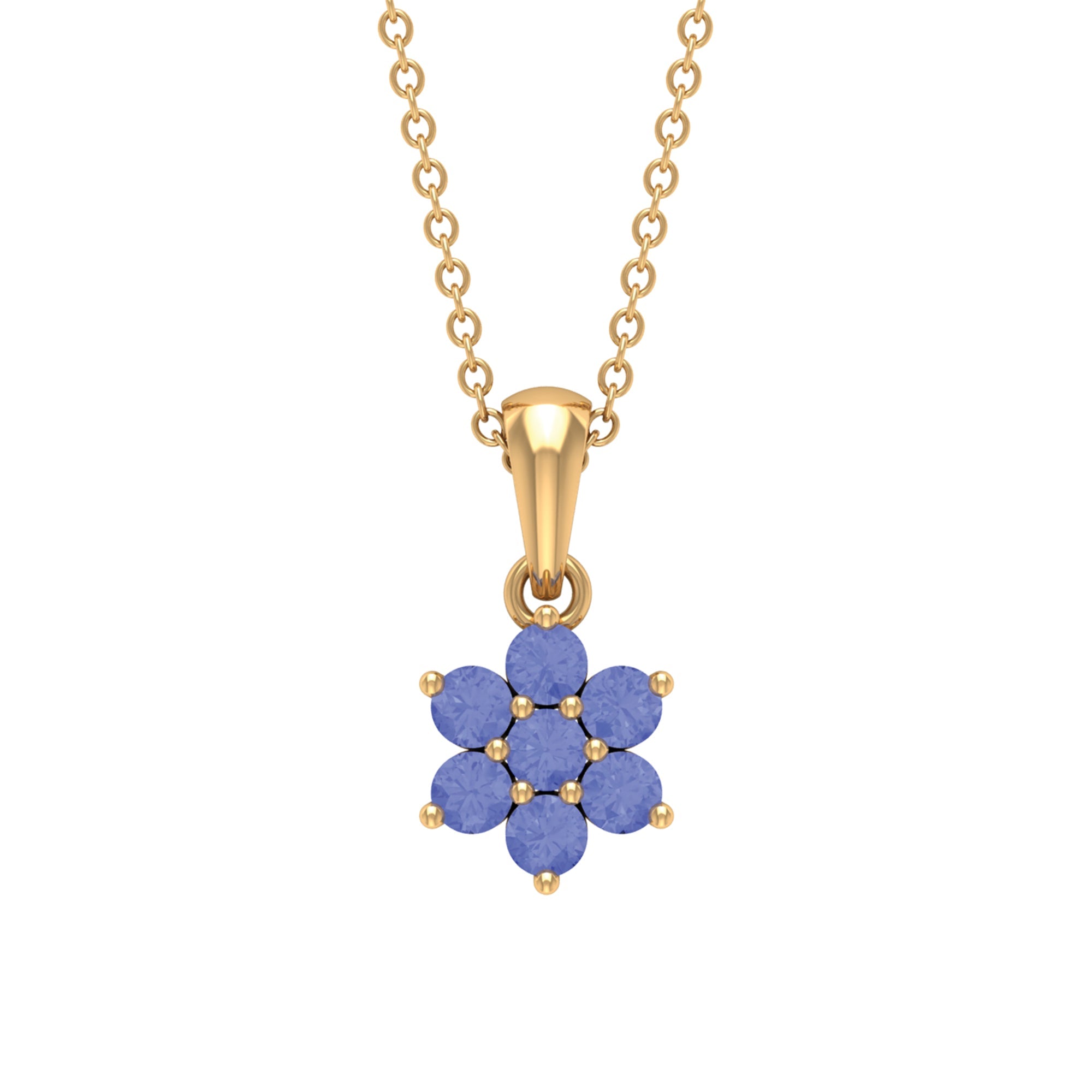 Tanzanite Flower Pendant - Natural Blue Gemstone Cluster Necklace in Prong Setting