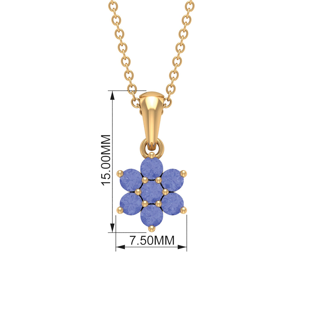 Tanzanite Flower Pendant - Natural Blue Gemstone Cluster Necklace in Prong Setting