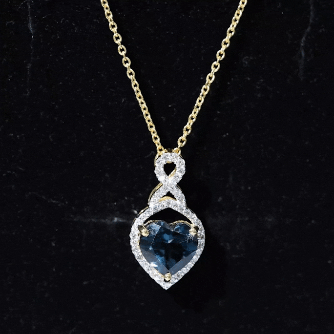 Heart Shape Necklace – 2 Carat Blue Topaz Infinity Pendant with Diamonds