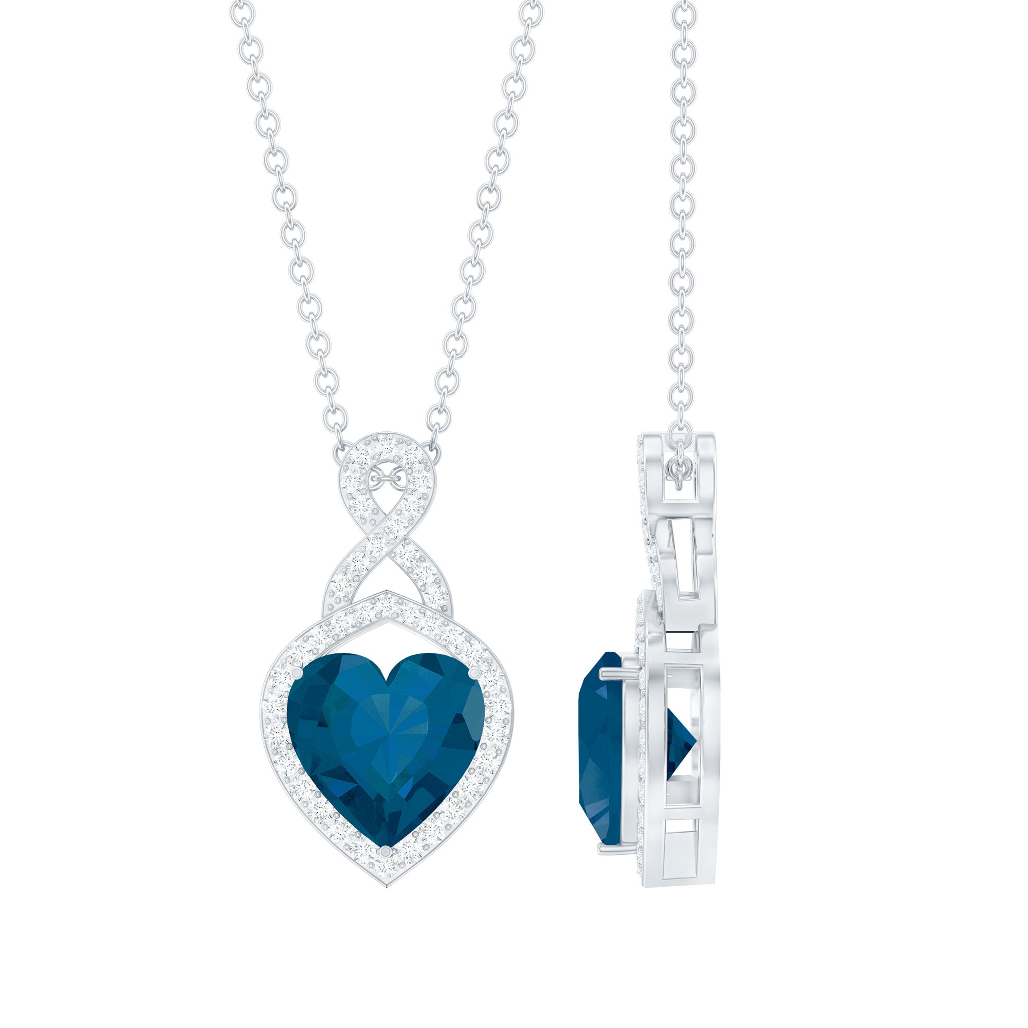 Heart Shape Necklace – 2 Carat Blue Topaz Infinity Pendant with Diamonds