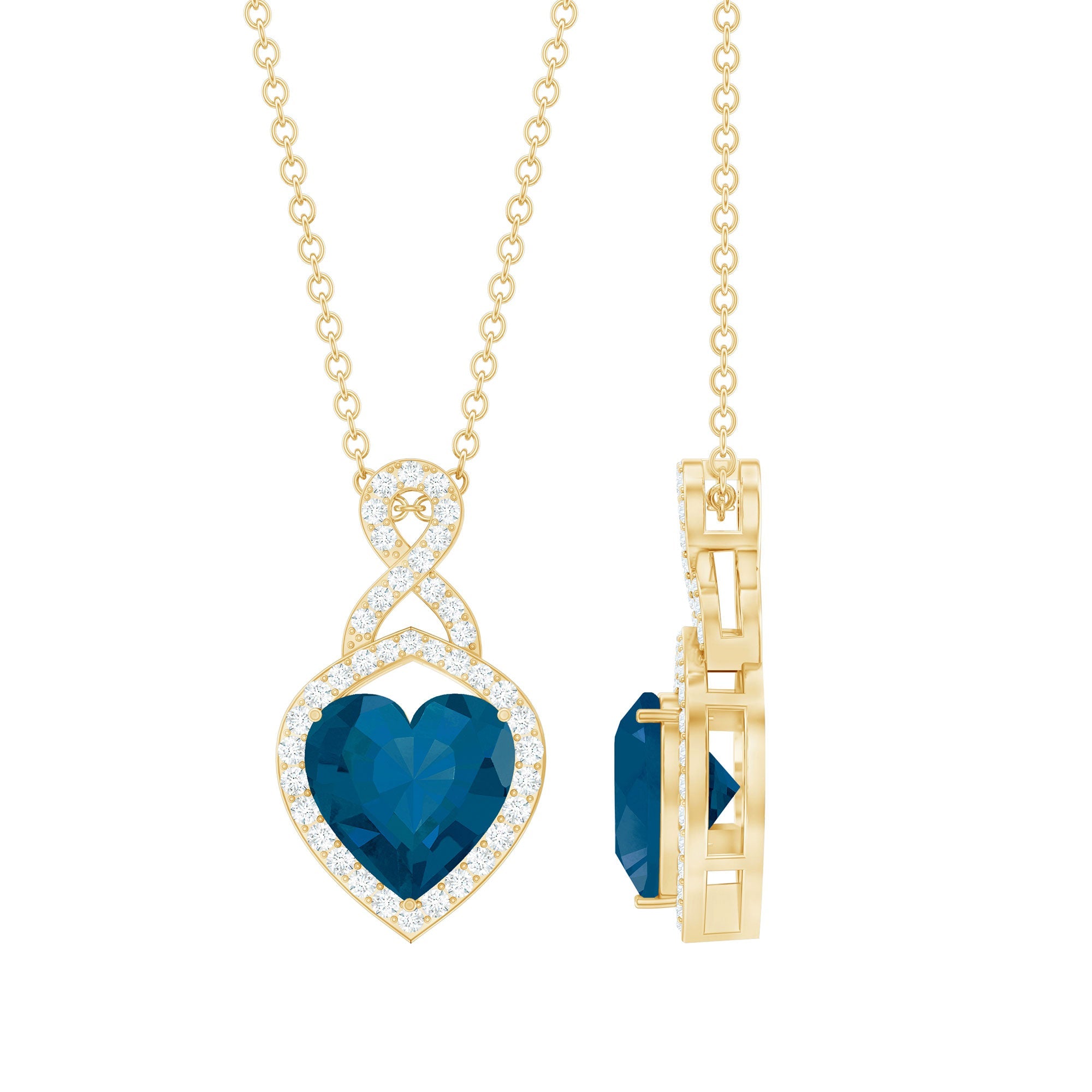Heart Shape Necklace – 2 Carat Blue Topaz Infinity Pendant with Diamonds