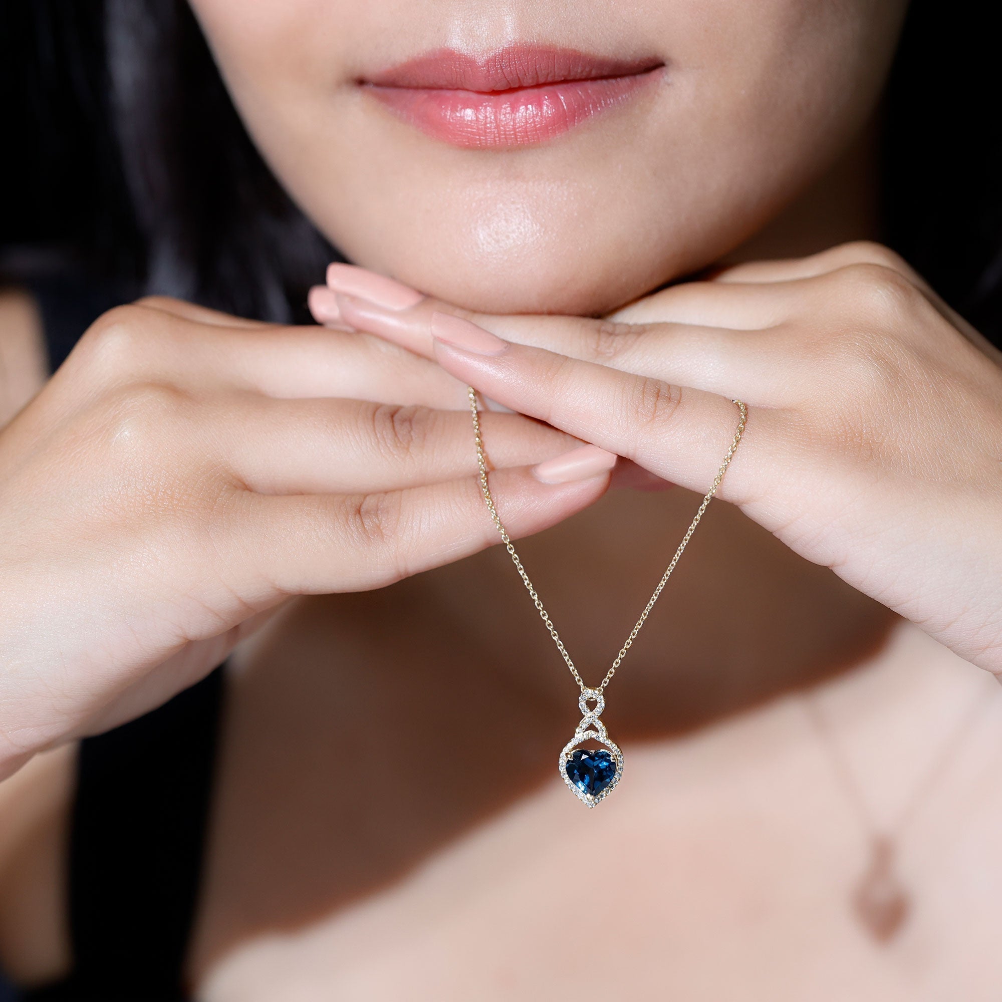 Heart Shape Necklace – 2 Carat Blue Topaz Infinity Pendant with Diamonds