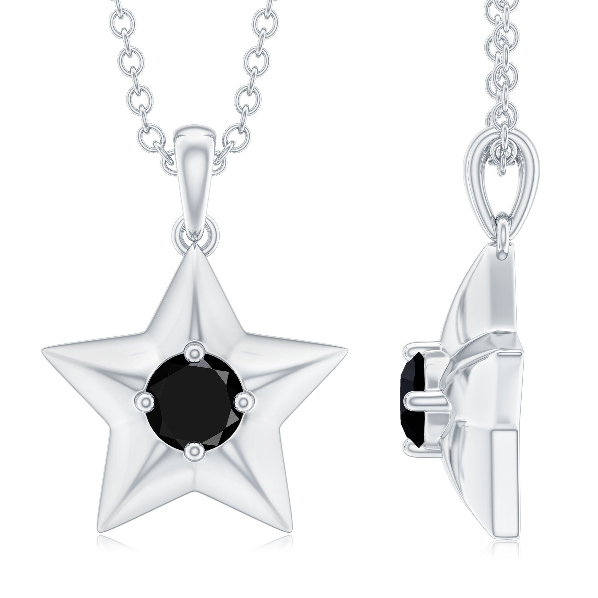 Natural Black Onyx Star Pendant Necklace for Women