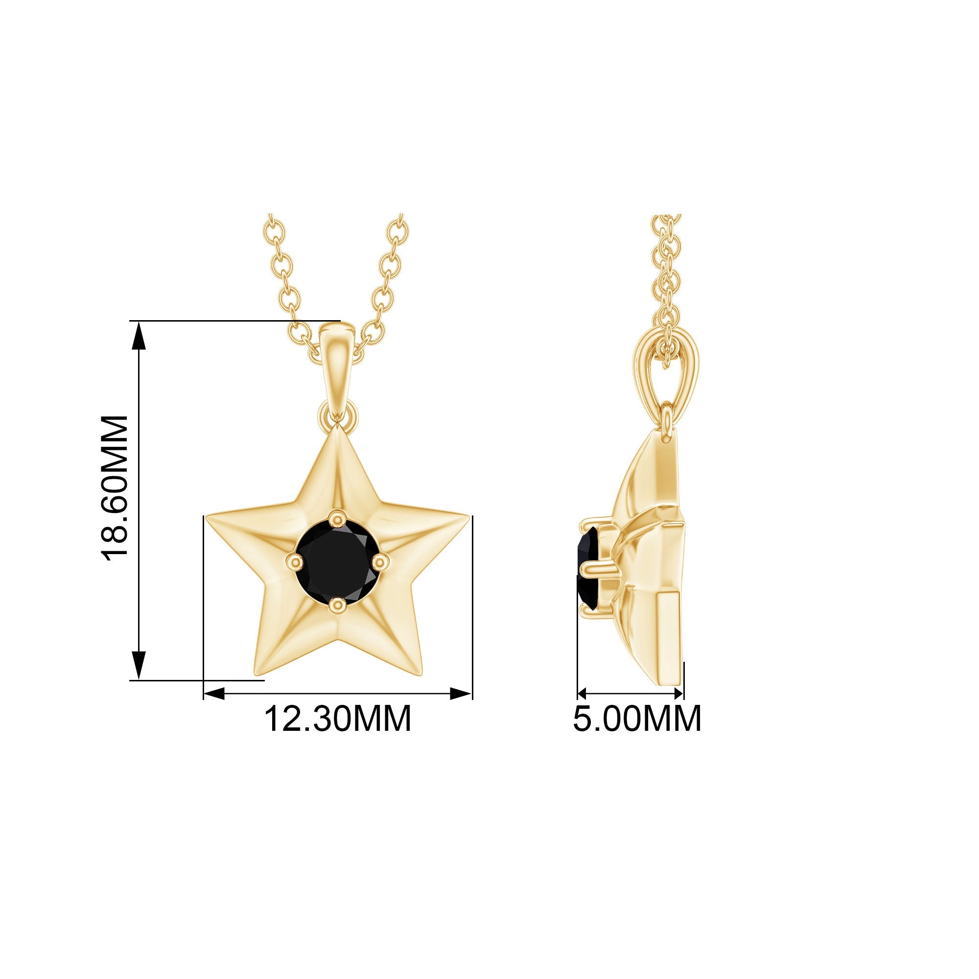 Natural Black Onyx Star Pendant Necklace for Women