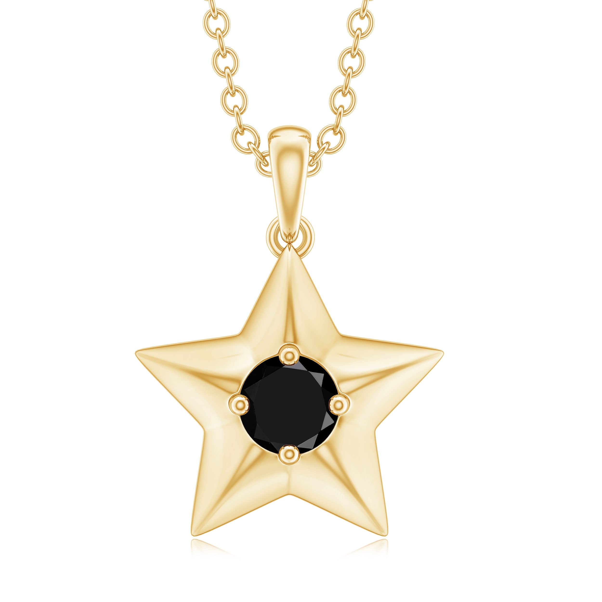 Natural Black Onyx Star Pendant Necklace for Women