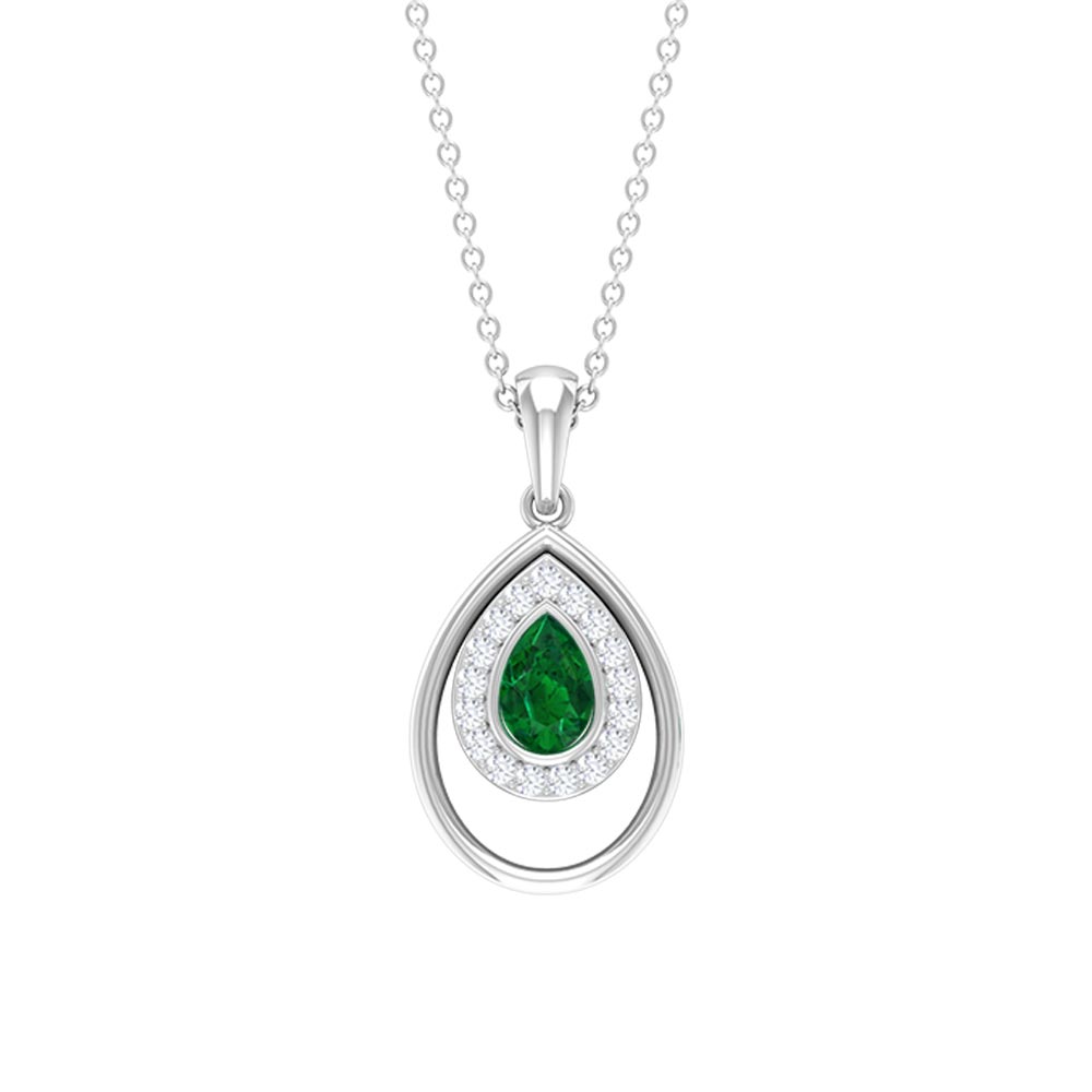 Emerald Teardrop Necklace – AAA Quality Emerald Pendant with Diamond Halo