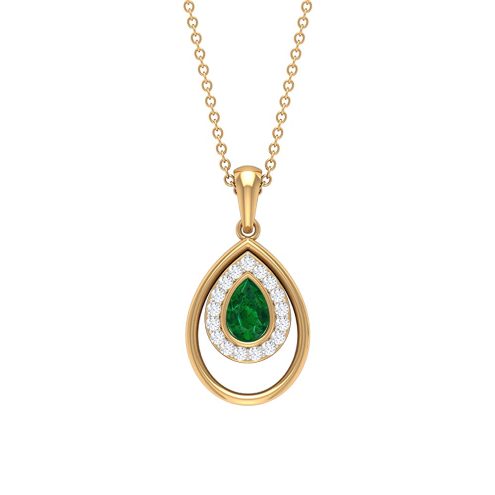 Emerald Teardrop Necklace – AAA Quality Emerald Pendant with Diamond Halo