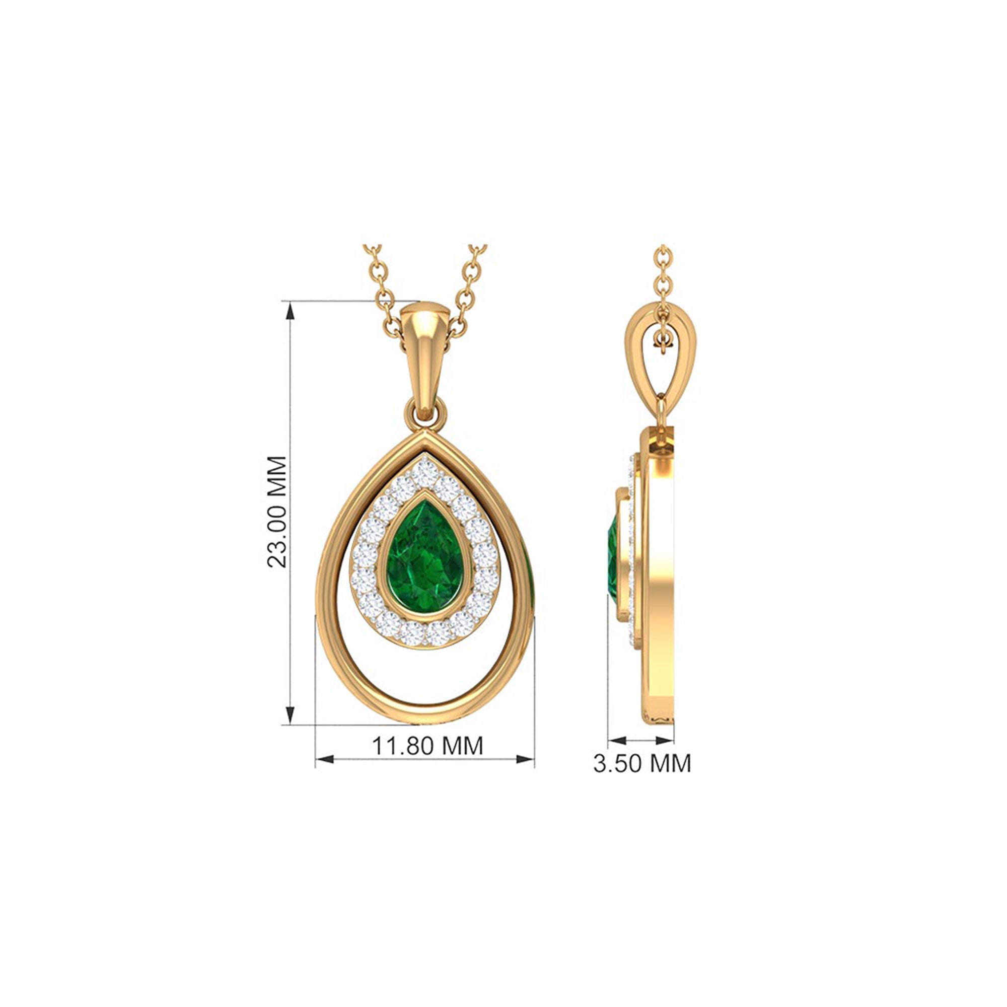 Emerald Teardrop Necklace – AAA Quality Emerald Pendant with Diamond Halo