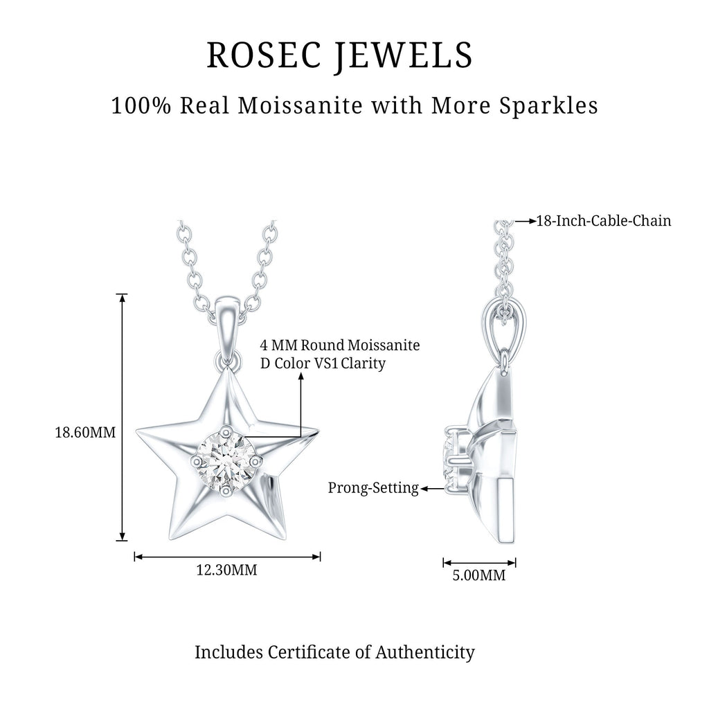 Moissanite Star Pendant – 4MM D-VS1 Stone Celestial Necklace with Cable Chain