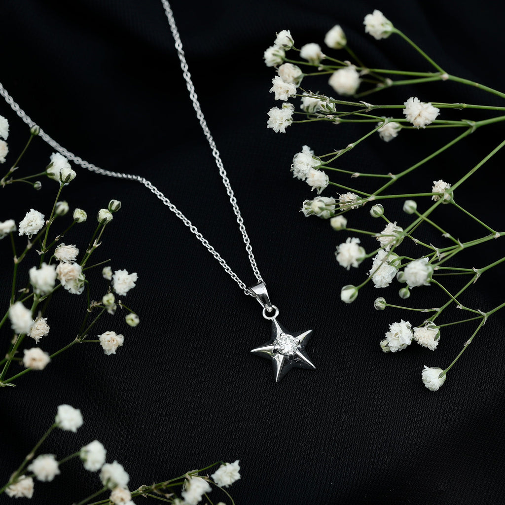 Moissanite Star Pendant – 4MM D-VS1 Stone Celestial Necklace with Cable Chain
