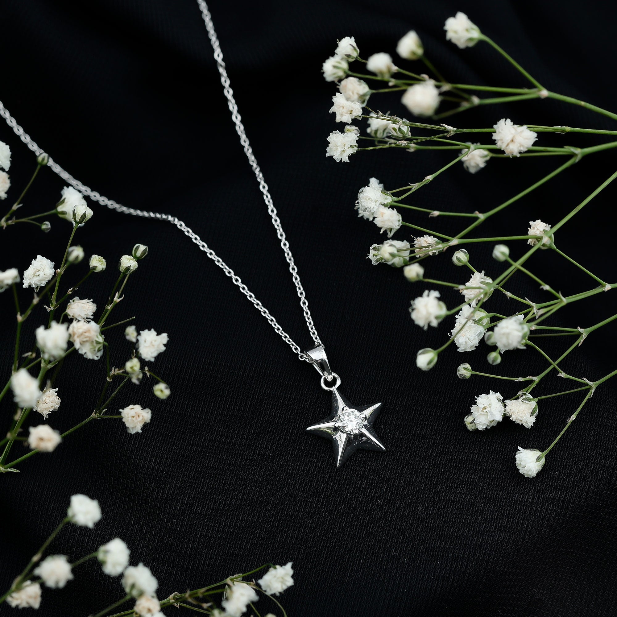 Moissanite Star Pendant – 4MM D-VS1 Stone Celestial Necklace with Cable Chain
