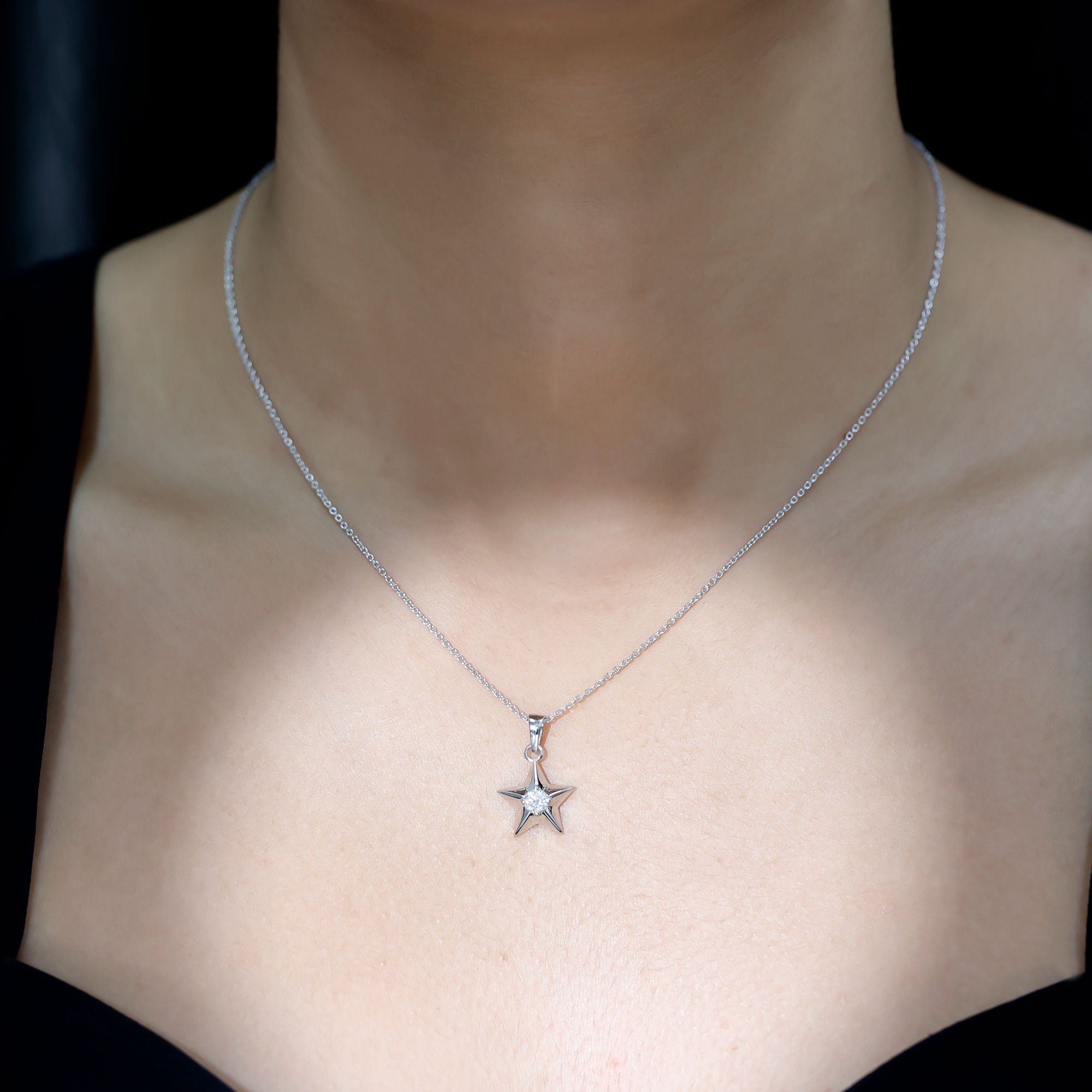 Moissanite Star Pendant – 4MM D-VS1 Stone Celestial Necklace with Cable Chain
