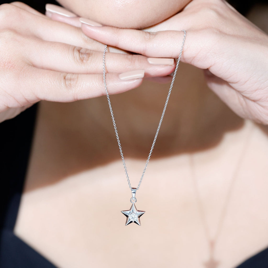 Moissanite Star Pendant – 4MM D-VS1 Stone Celestial Necklace with Cable Chain