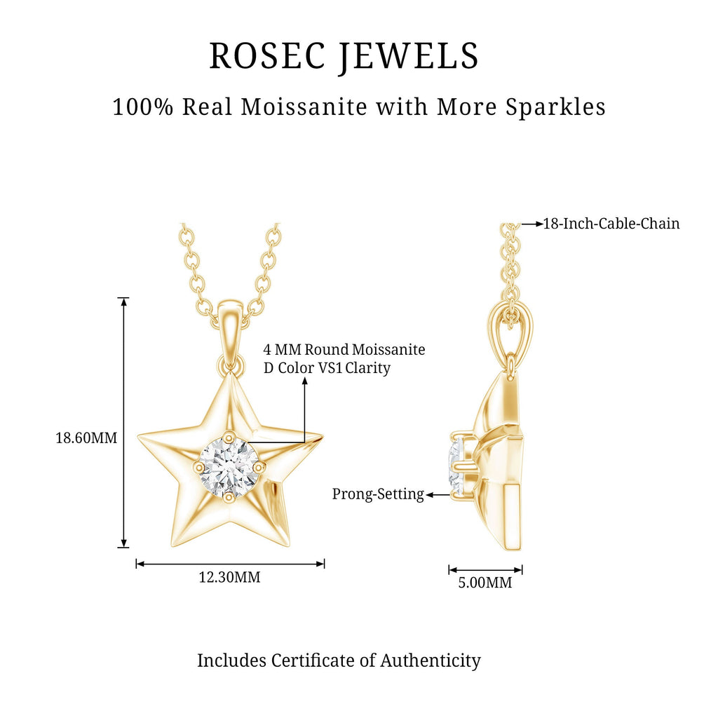 Moissanite Star Pendant – 4MM D-VS1 Stone Celestial Necklace with Cable Chain