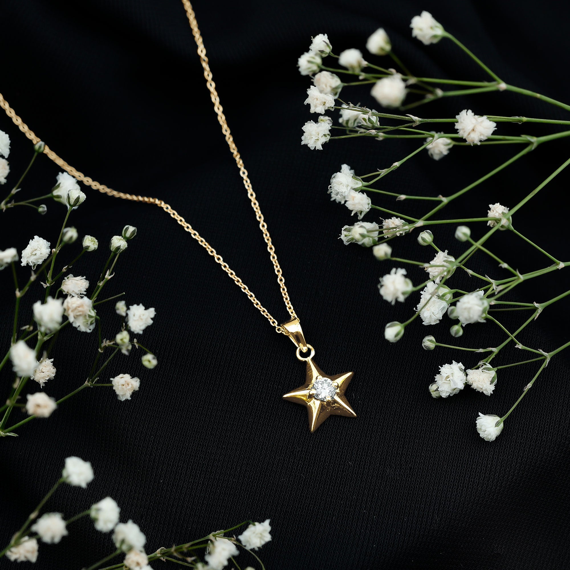 Moissanite Star Pendant – 4MM D-VS1 Stone Celestial Necklace with Cable Chain