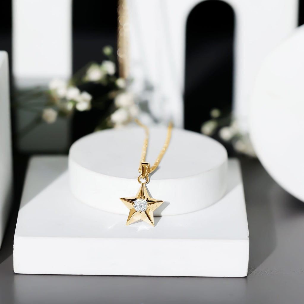 Moissanite Star Pendant – 4MM D-VS1 Stone Celestial Necklace with Cable Chain