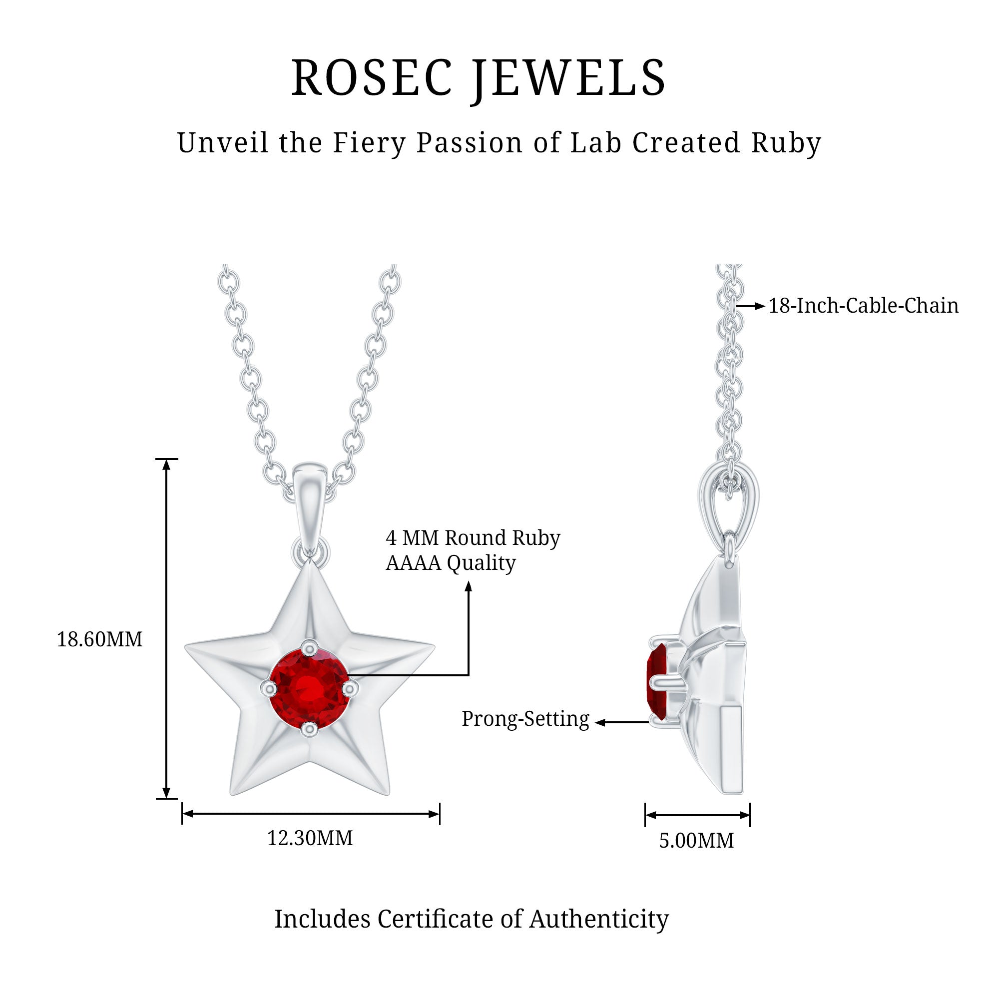 Certified Lab Created Ruby Star Pendant Necklace