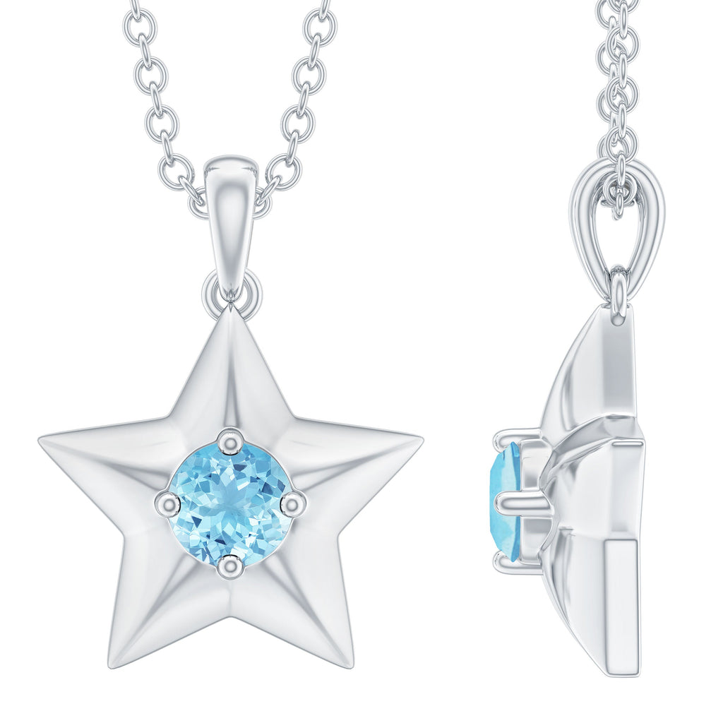 Aquamarine Star Necklace – Natural Blue Gemstone Pendant With Prong Setting