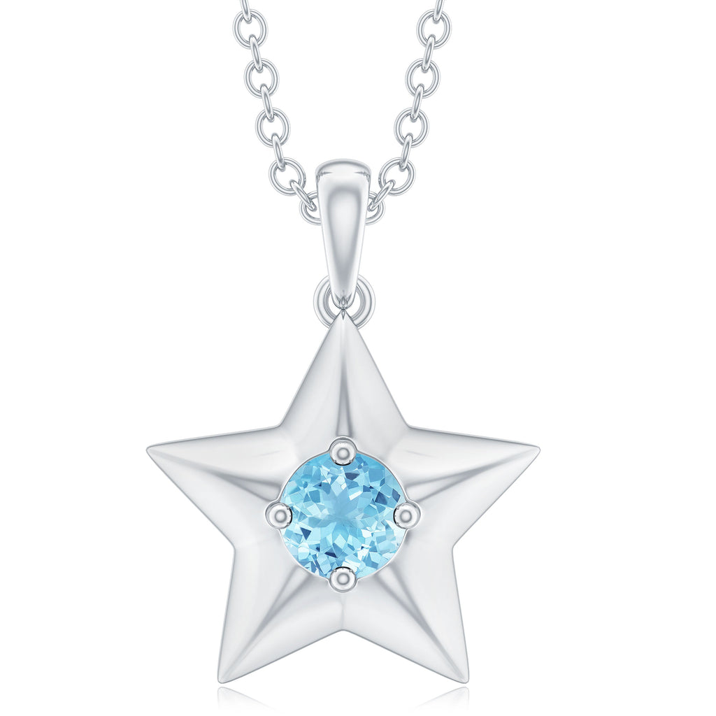 Aquamarine Star Necklace – Natural Blue Gemstone Pendant With Prong Setting