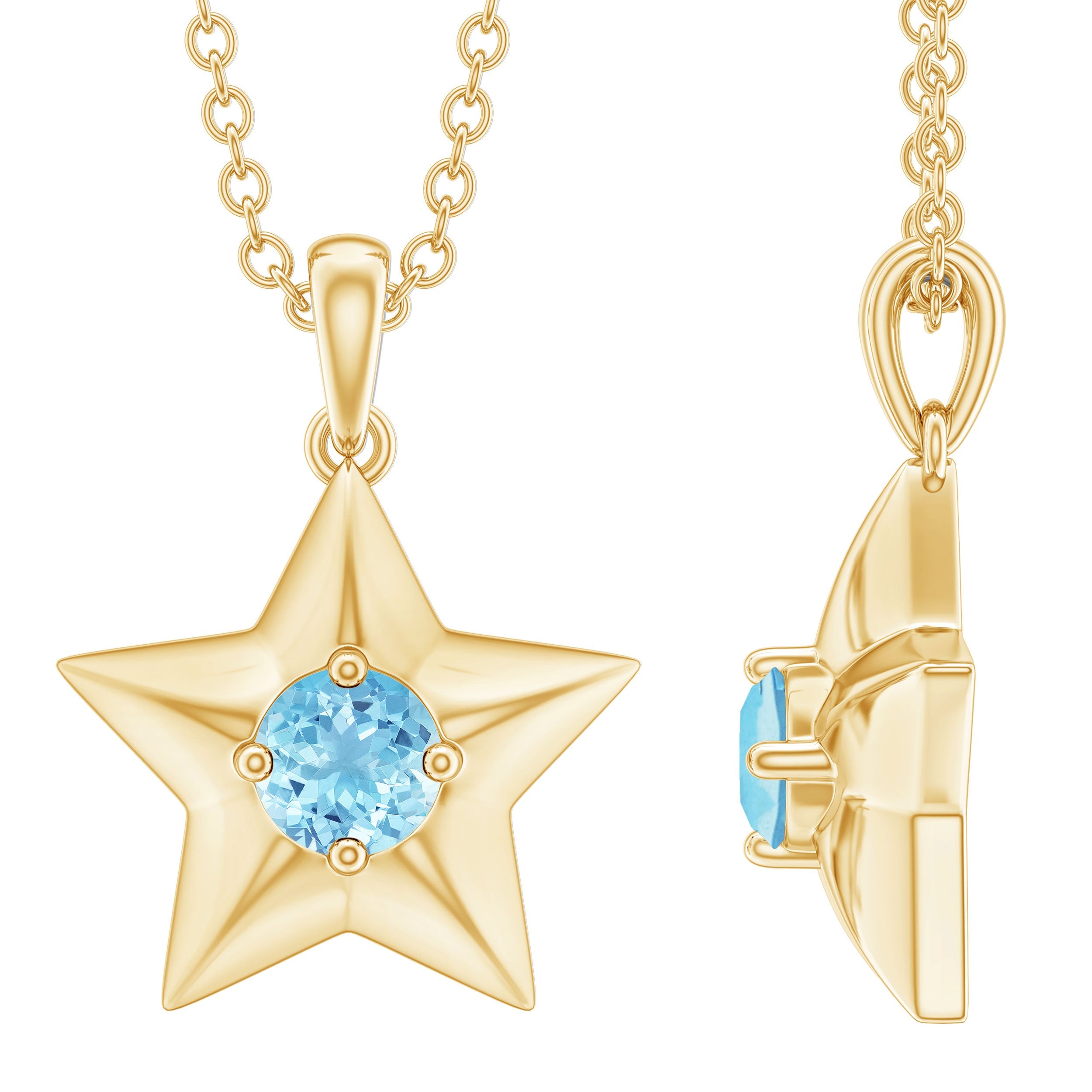 Aquamarine Star Necklace – Natural Blue Gemstone Pendant With Prong Setting