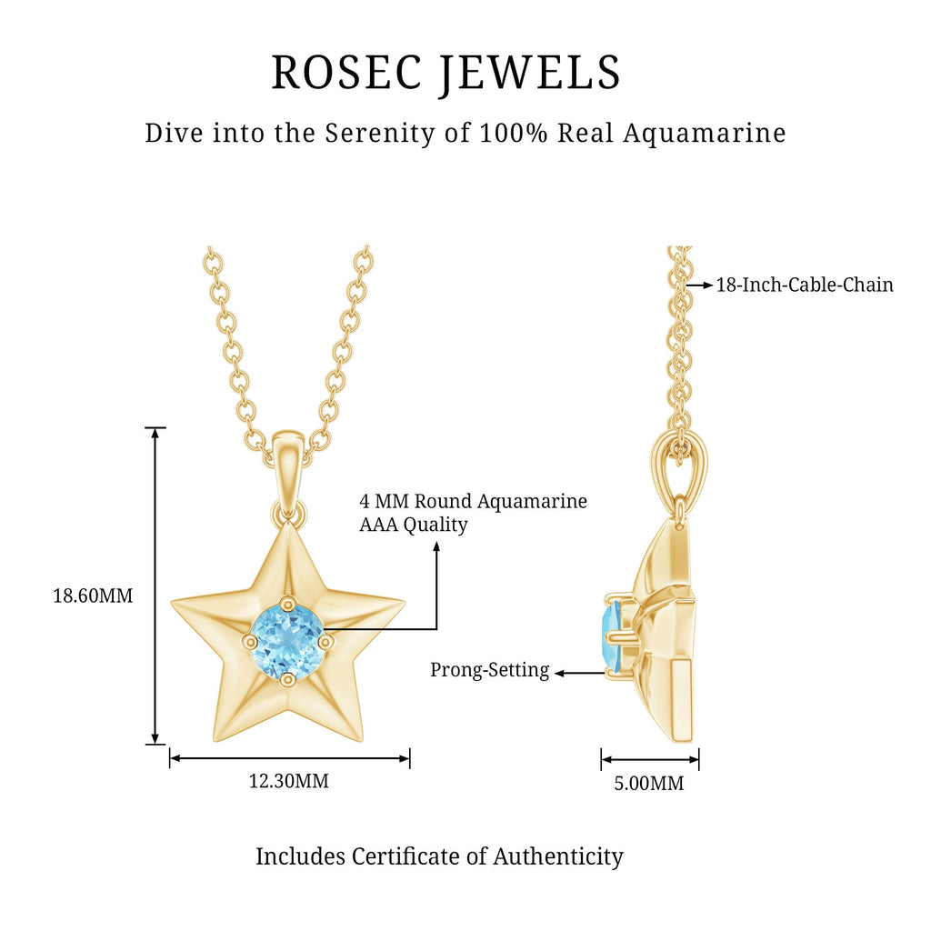 Aquamarine Star Necklace – Natural Blue Gemstone Pendant With Prong Setting