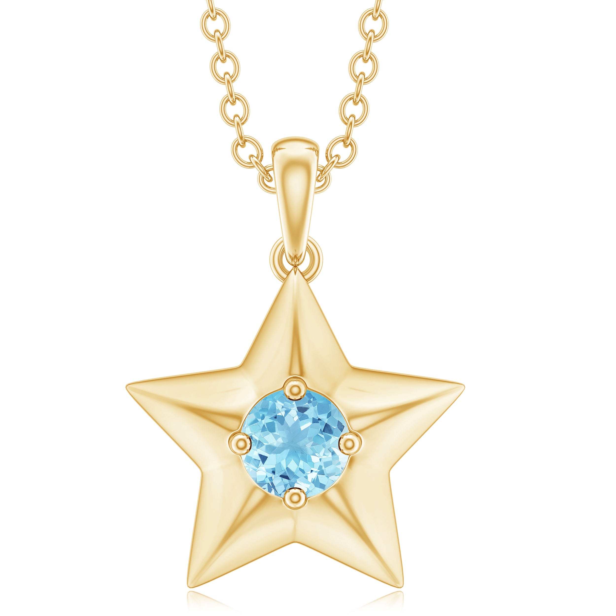 Aquamarine Star Necklace – Natural Blue Gemstone Pendant With Prong Setting