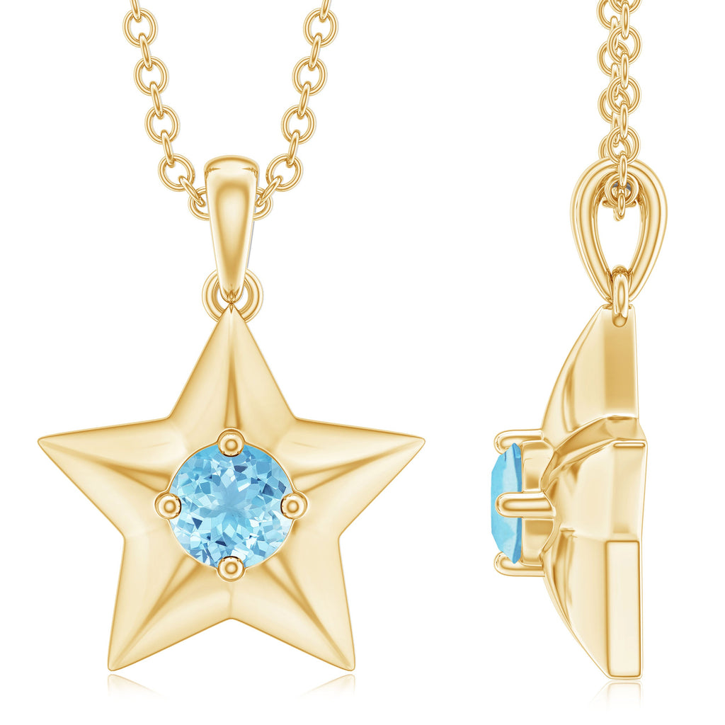 Aquamarine Star Necklace – Natural Blue Gemstone Pendant With Prong Setting