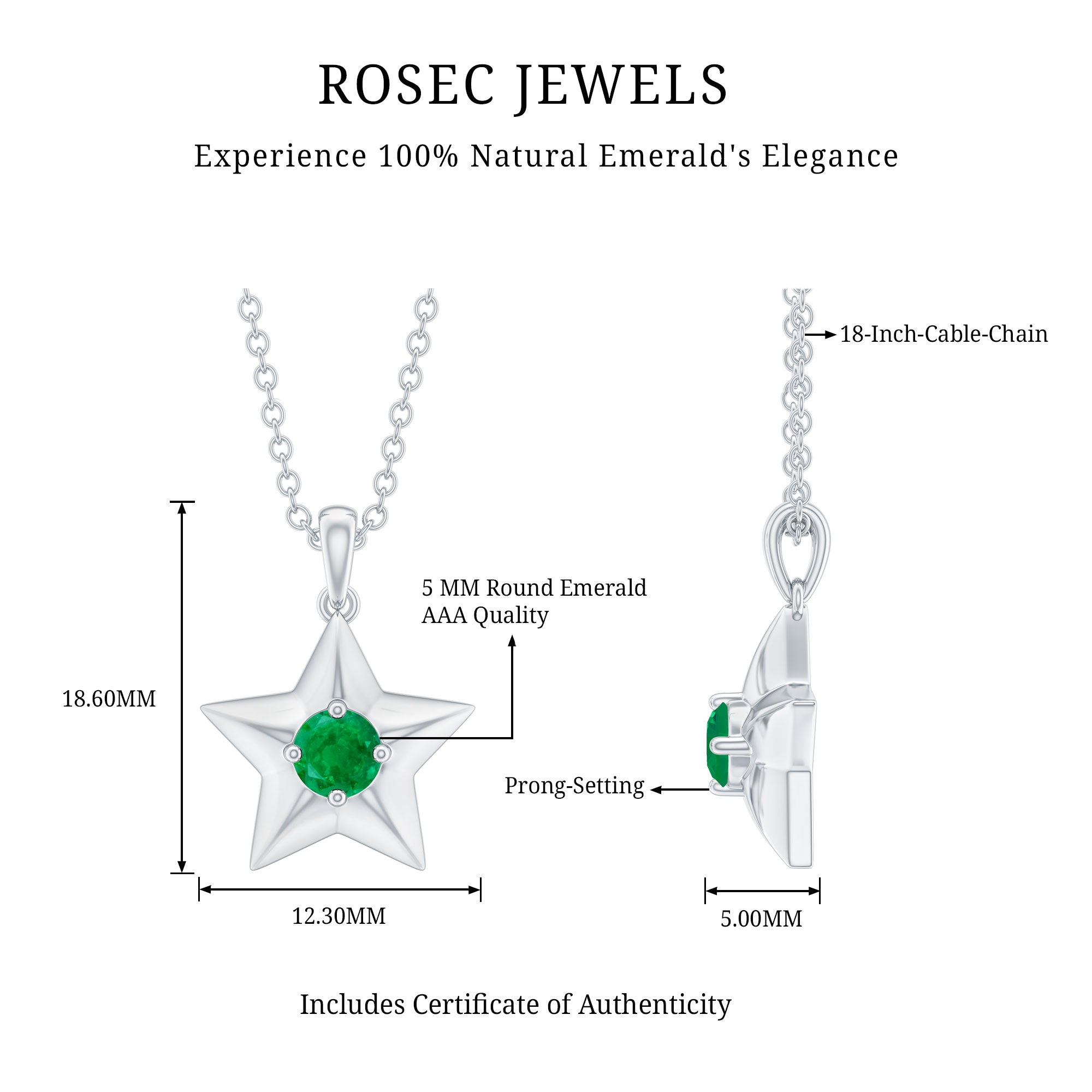 Emerald Star Pendant Natural Half Carat Necklace – AAA Quality Green Gemstone Jewelry