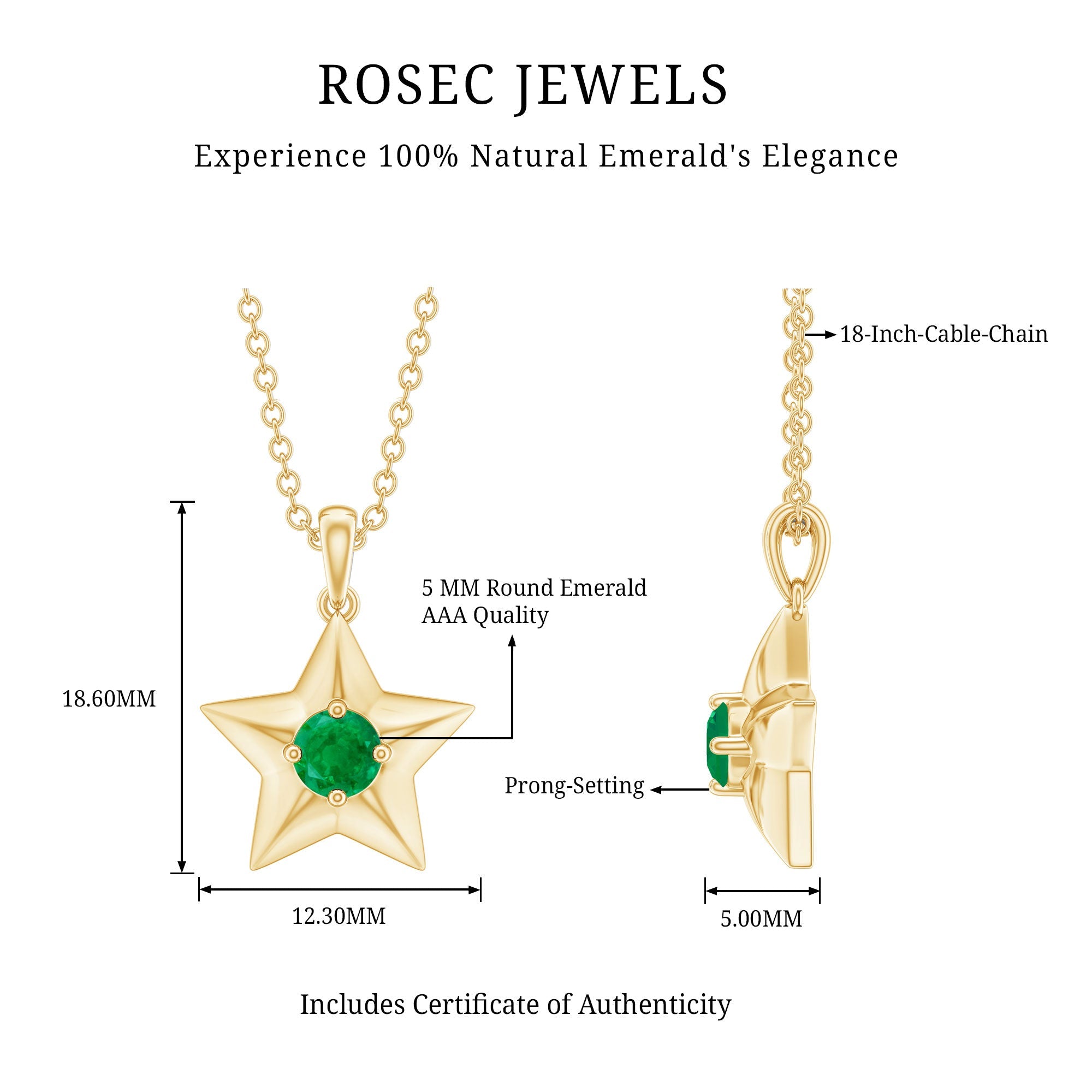 Emerald Star Pendant Natural Half Carat Necklace – AAA Quality Green Gemstone Jewelry