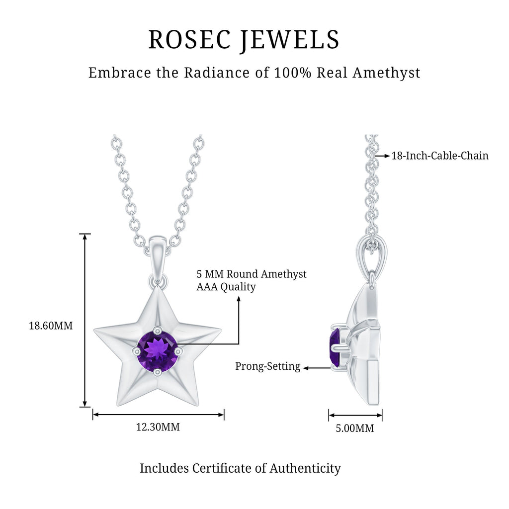 Amethyst Star Necklace – Purple Gemstone Pendant with Fine Chain & Lobster Clasp