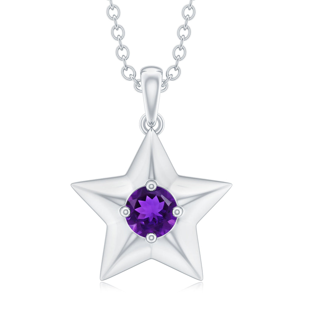 Amethyst Star Necklace – Purple Gemstone Pendant with Fine Chain & Lobster Clasp