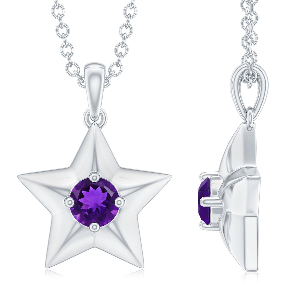 Amethyst Star Necklace – Purple Gemstone Pendant with Fine Chain & Lobster Clasp