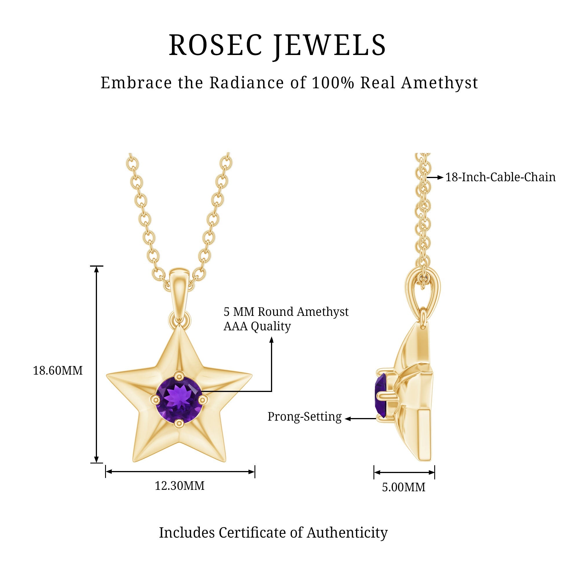 Amethyst Star Necklace – Purple Gemstone Pendant with Fine Chain & Lobster Clasp
