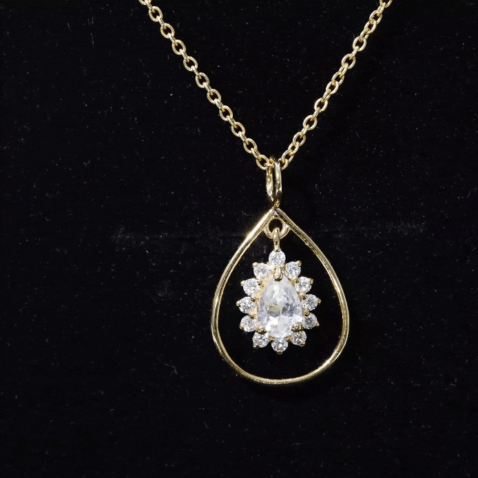 Moissanite Teardrop Pendant – Elegant Pear Shaped Halo Necklace for Women