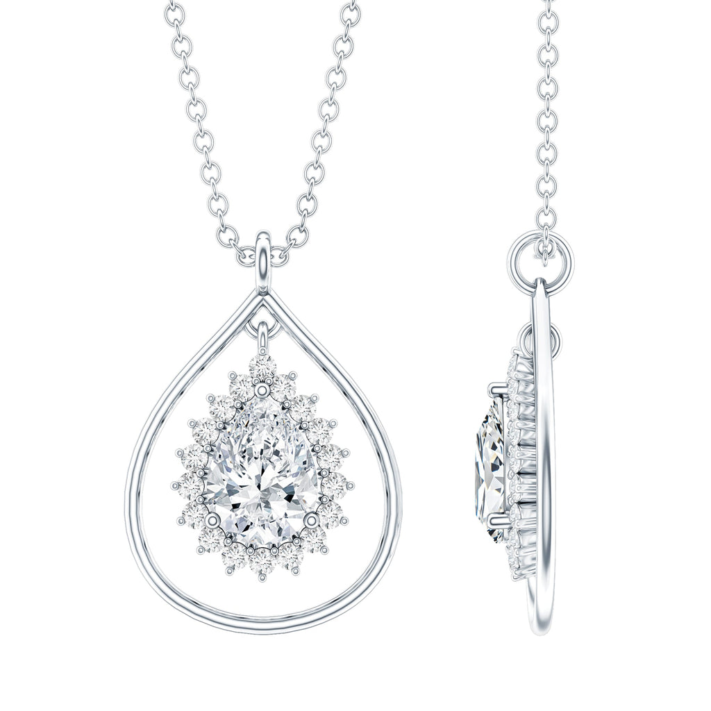 Moissanite Teardrop Pendant – Elegant Pear Shaped Halo Necklace for Women