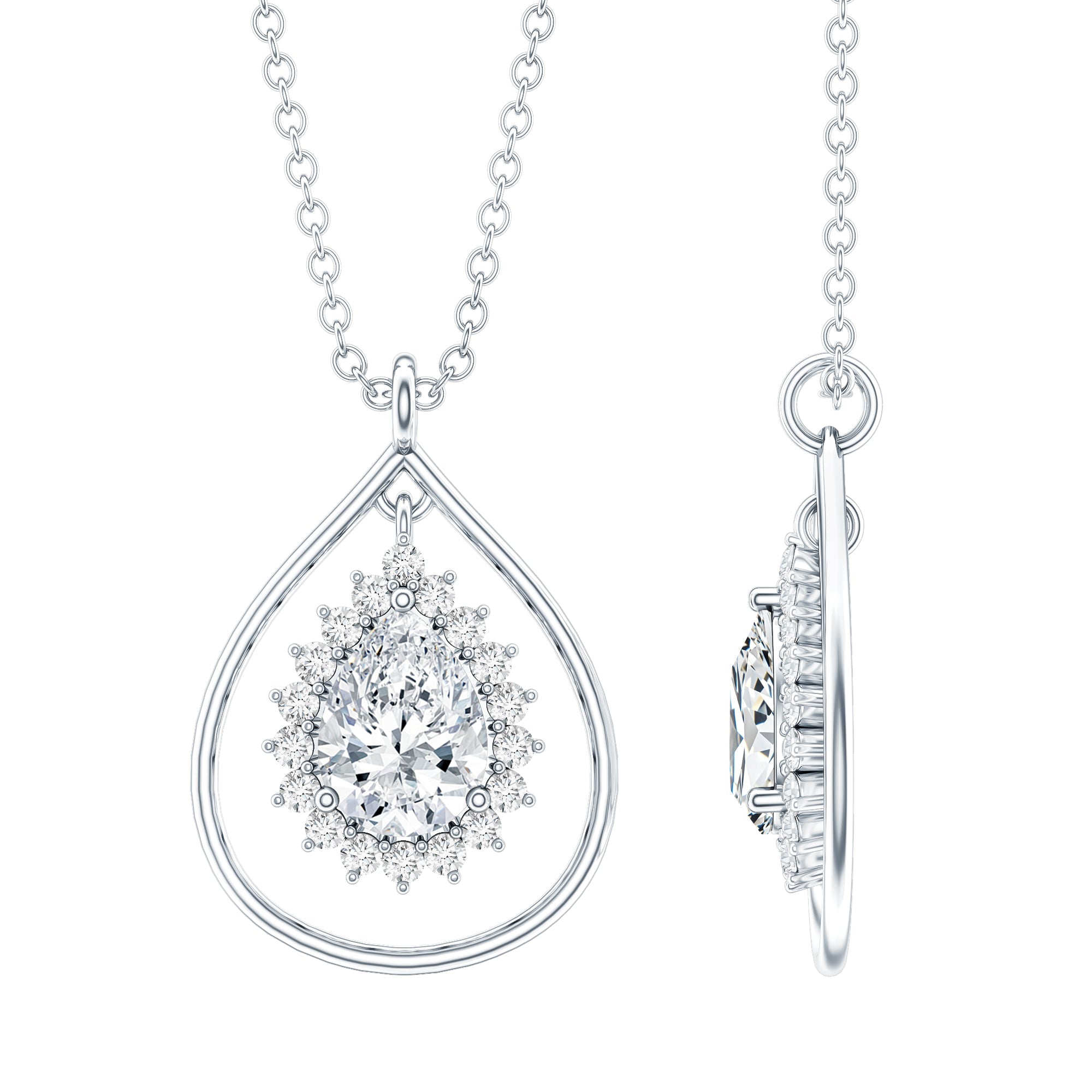 Moissanite Teardrop Pendant – Elegant Pear Shaped Halo Necklace for Women