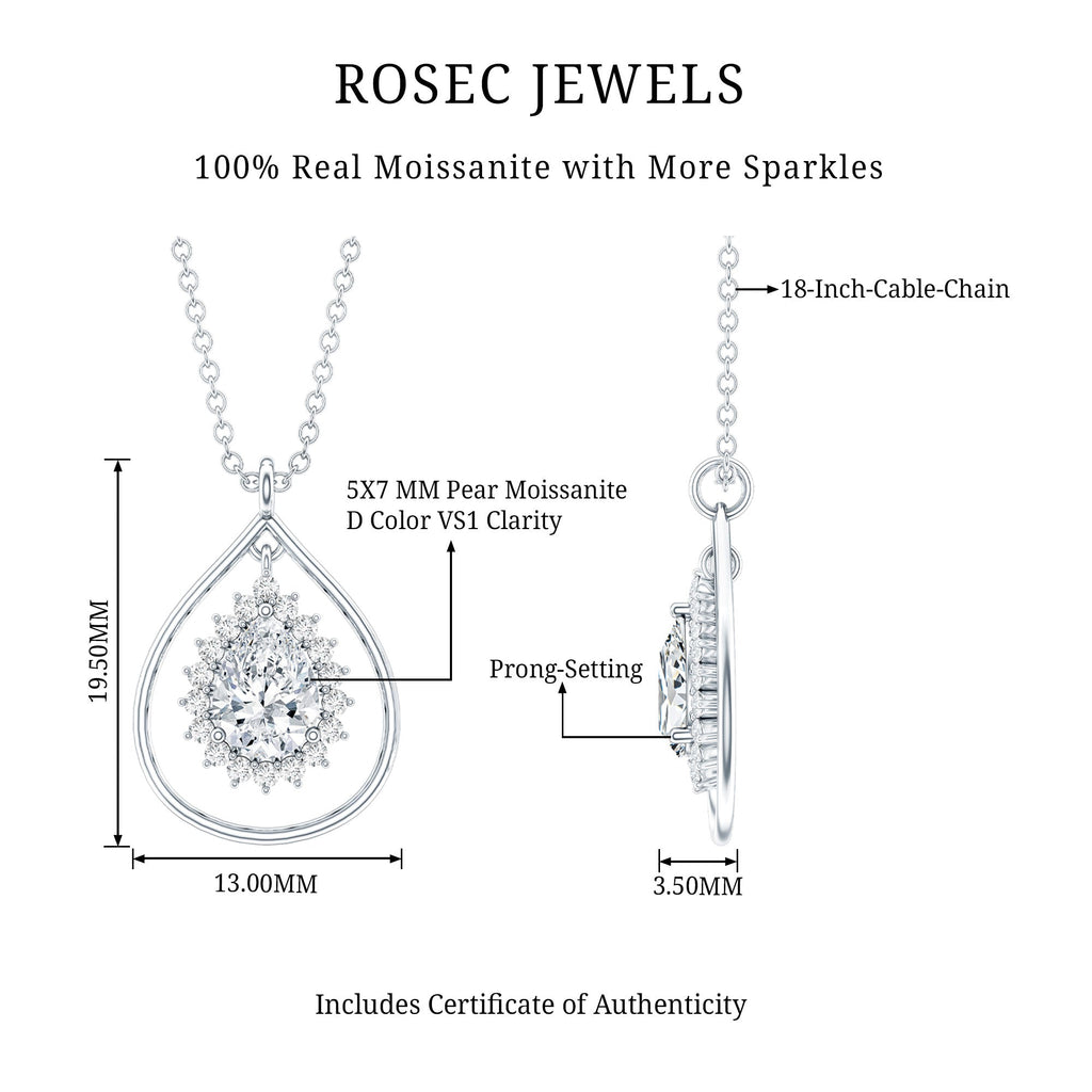 Moissanite Teardrop Pendant – Elegant Pear Shaped Halo Necklace for Women