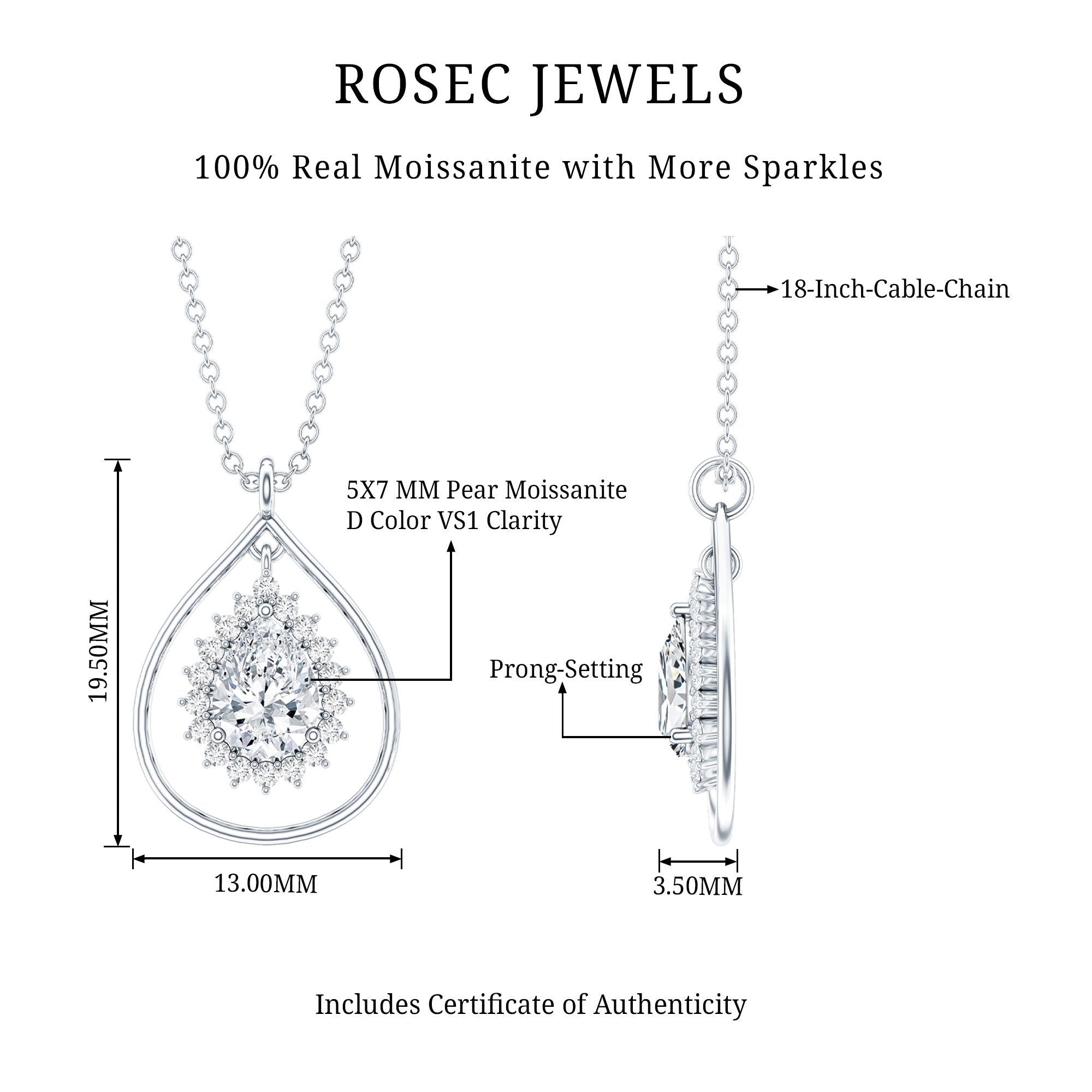 Moissanite Teardrop Pendant – Elegant Pear Shaped Halo Necklace for Women